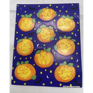 Vintage 1990's Gibson Greetings Halloween Pumpkins Jack-O-Lanterns sticker sheet